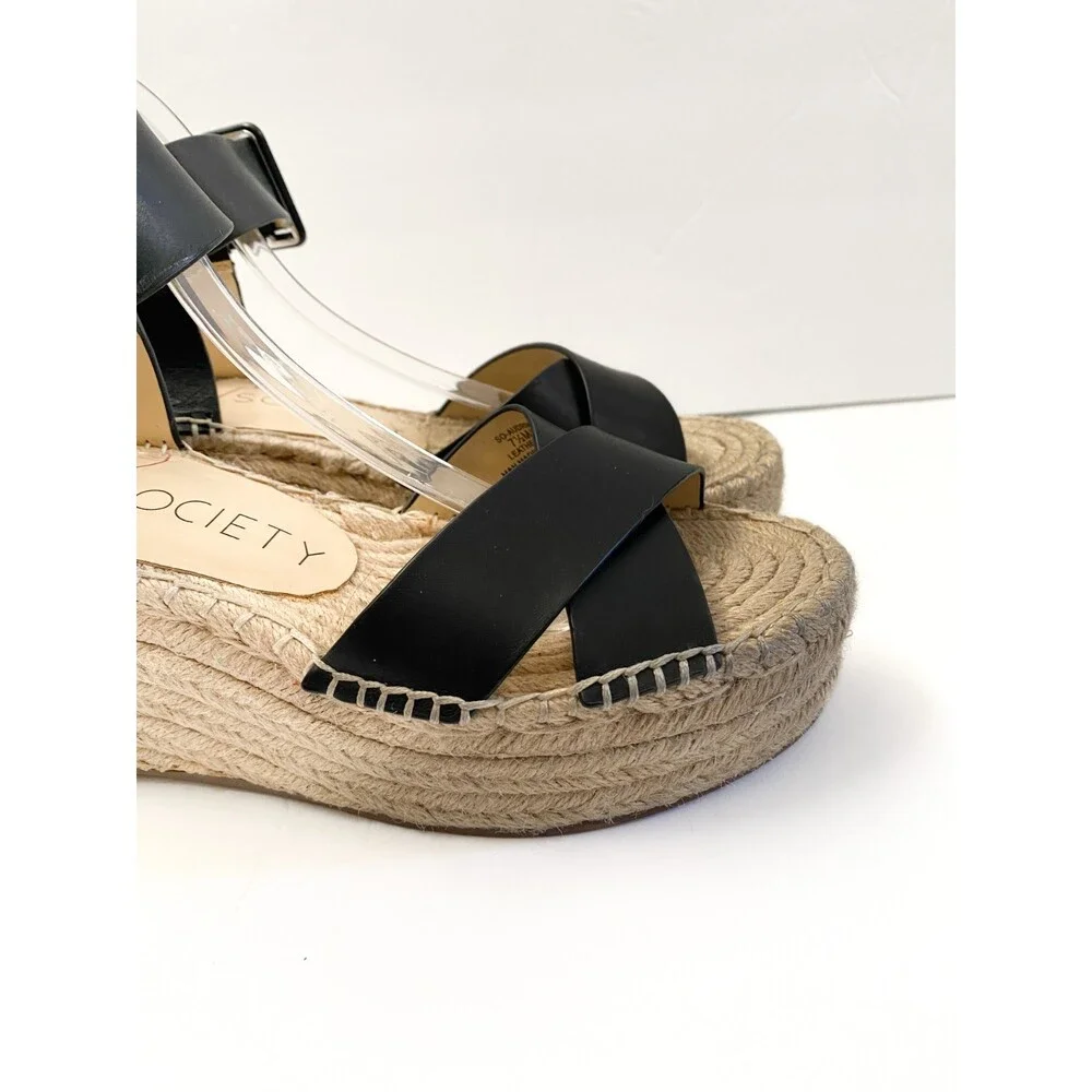 SOLE SOCIETY Audrina Black Leather Espadrille Platform Strappy Sandal Size 7.5